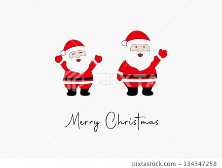 Whimsical Christmas Greeting with Two Cartoon Santas on White Background 134347258
