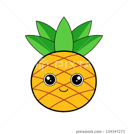 Cute cartoon pineapple with kawaii eyes and a sweet smile Cute cartoon pineapple with kawaii eyes and a sweet smile 134347271