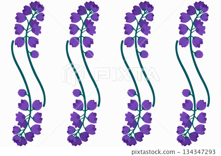 Floral Pattern with Purple Larkspur Flowers on a White Background Design Floral Pattern with Purple Larkspur Flowers on a White Background Design 134347293