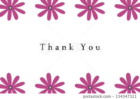 Thank you card design with purple flowers illustration on white background 134347321