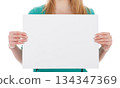 woman with blank white board 134347369