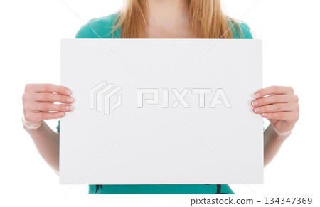 woman with blank white board woman with blank white board 134347369
