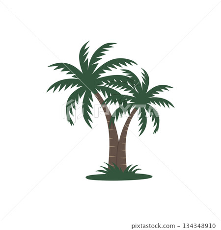 Coconut and palm trees clip art icon with green tropical leaves on white background Coconut and palm trees clip art icon with green tropical leaves on white background 134348910