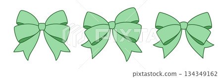 gift ribbon bows set, in pink, purple, green. Flat vector illustration. gift ribbon bows set, in pink, purple, green. Flat vector illustration. 134349162