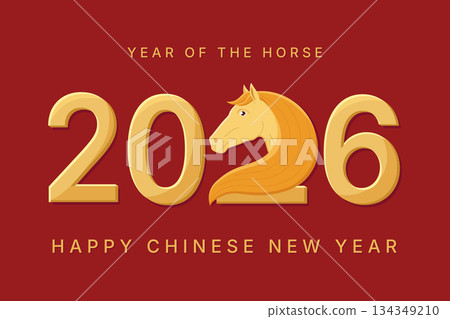 Happy 2026 year of the horse background. New year background in red and golden tones. Festive cute illustration. Horses head with mane on red background. Happy year of the horse Happy 2026 year of the horse background. New year background in red and golden tones. Festive cute illustration. Horses head with mane on red background. Happy year of the horse 134349210