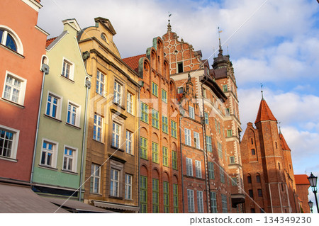 Colorful buildings in Gdansk with clear sky and soft light in the afternoon 134349230