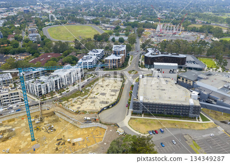 Aerial photograph of a large construction site in Penrith 134349287