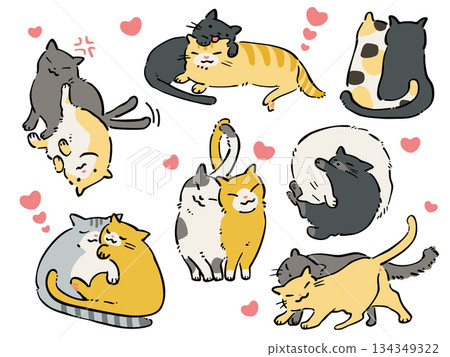 友善可愛貓咪的插畫素材 134349322
