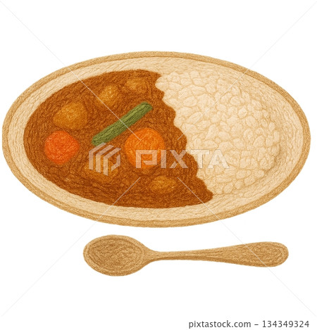 Curry rice served on an embroidered plate 134349324