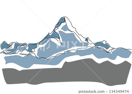 Single one line drawing Himalayas. The view of the highest mountain in the world before the eyes. Very extreme climbing route. Snowy. Mount Everest Day. Continuous line design graphic illustration Single one line drawing Himalayas. The view of the highest mountain in the world before the eyes. Very extreme climbing route. Snowy. Mount Everest Day. Continuous line design graphic illustration 134349474