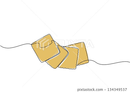 Continuous one line drawing a stack of square biscuits arranged in a quarter circle. Arrange some biscuits to make them look good. National Biscuit Day. Single line draw design vector illustration Continuous one line drawing a stack of square biscuits arranged in a quarter circle. Arrange some biscuits to make them look good. National Biscuit Day. Single line draw design vector illustration 134349537