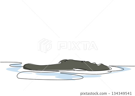 Single one line drawing part of the head of alligator is sticking out of the water. Moving slowly in the swamp. Hunting. The beast. National Alligator Day. Continuous line design graphic illustration Single one line drawing part of the head of alligator is sticking out of the water. Moving slowly in the swamp. Hunting. The beast. National Alligator Day. Continuous line design graphic illustration 134349541