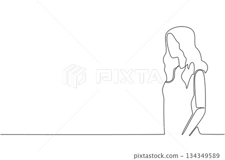 Single one line drawing woman with red hair. The beauty that radiates from within soul is so enchanting. Sweet smile complements beauty. World Redhead Day. Continuous line design graphic illustration Single one line drawing woman with red hair. The beauty that radiates from within soul is so enchanting. Sweet smile complements beauty. World Redhead Day. Continuous line design graphic illustration 134349589