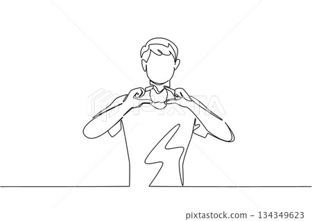 Single continuous line drawing a man in casual clothes holds a thyroid gland mockup with both hands. Shows thyroid gland during treatment. Ill. World Thyroid Day. One line design vector illustration Single continuous line drawing a man in casual clothes holds a thyroid gland mockup with both hands. Shows thyroid gland during treatment. Ill. World Thyroid Day. One line design vector illustration 134349623