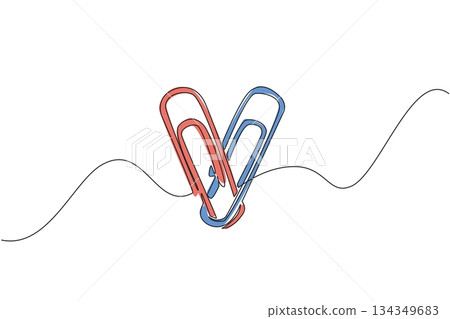Single continuous line drawing paper clip shaped into a heart. Office needs when want to stick paper without glue. Does not damage paper. National Paperclip Day. One line design vector illustration Single continuous line drawing paper clip shaped into a heart. Office needs when want to stick paper without glue. Does not damage paper. National Paperclip Day. One line design vector illustration 134349683
