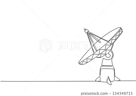 Single one line drawing satellite parabolic. Functions to collect and focus signals to receiver. Modern technology with modern sophistication. Loomis Day. Continuous line design graphic illustration 134349715