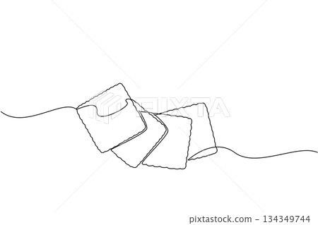 Continuous one line drawing a stack of square biscuits arranged in a quarter circle. Arrange some biscuits to make them look good. National Biscuit Day. Single line draw design vector illustration Continuous one line drawing a stack of square biscuits arranged in a quarter circle. Arrange some biscuits to make them look good. National Biscuit Day. Single line draw design vector illustration 134349744