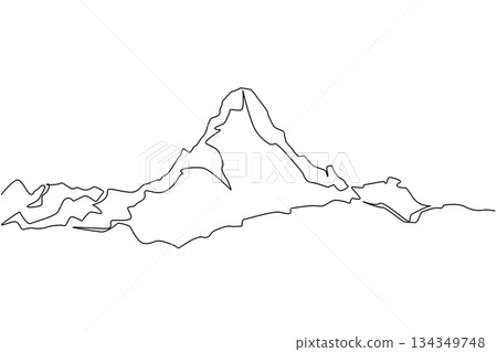 Single one line drawing Himalayas. The view of the highest mountain in the world before the eyes. Very extreme climbing route. Snowy. Mount Everest Day. Continuous line design graphic illustration Single one line drawing Himalayas. The view of the highest mountain in the world before the eyes. Very extreme climbing route. Snowy. Mount Everest Day. Continuous line design graphic illustration 134349748