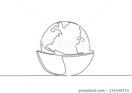Single continuous line drawing a bowl with the top made into a globe and several stalks of wheat. Food uncertainty continues to occur. Trouble. World Hunger Day. One line design vector illustration Single continuous line drawing a bowl with the top made into a globe and several stalks of wheat. Food uncertainty continues to occur. Trouble. World Hunger Day. One line design vector illustration 134349753