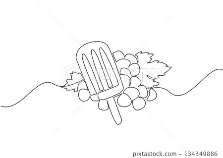 Single one line drawing grape popsicles with grapes on the back. The main ingredients for making refreshing popsicles in summer. Cold. Grape Popsicle Day. Continuous line design graphic illustration Single one line drawing grape popsicles with grapes on the back. The main ingredients for making refreshing popsicles in summer. Cold. Grape Popsicle Day. Continuous line design graphic illustration 134349886