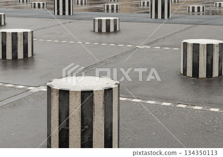 The Buren Columns (the two trays) installed in the Honor courtyard of the Palais Royal. The Buren Columns (the two trays) installed in the Honor courtyard of the Palais Royal. 134350113