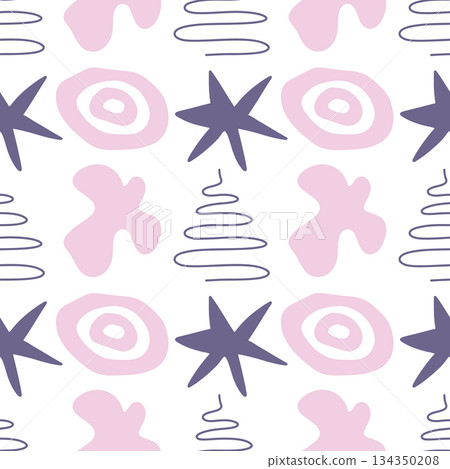 Spots, lines, dots. A seamless vector pattern of minimalist, trendy, hand-drawn abstract elements 134350208