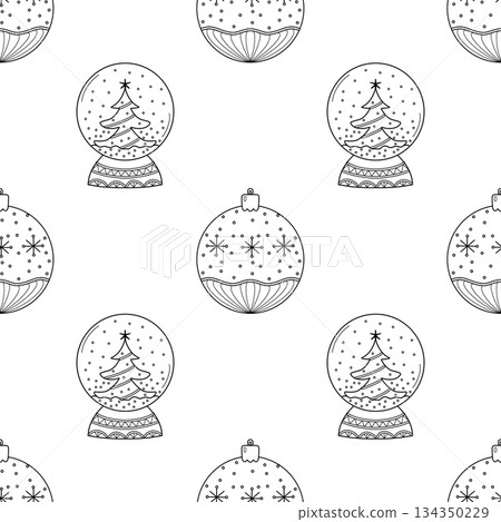 Seamless pattern. Line drawing of winter symbols. 134350229