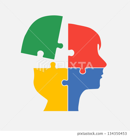 Female head from puzzle pieces, mental disorder 134350453
