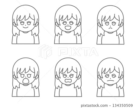 一位女性的各種面部表情插圖 ① 無色 一位女性的各種面部表情插圖 ① 無色 134350509