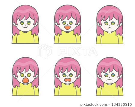 一位女性的各種面部表情插圖 ① 鮮豔的粉紅色 134350510