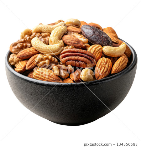 Bowl of mixed nuts isolated on white background 134350585
