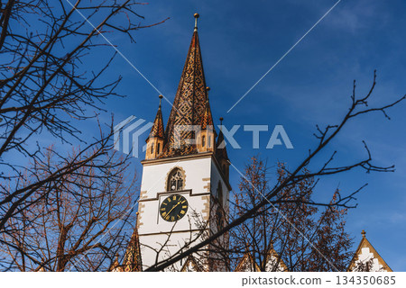 Steeple of Lutheran Cathedral of Saint Mary in Sibiu Steeple of Lutheran Cathedral of Saint Mary in Sibiu 134350685