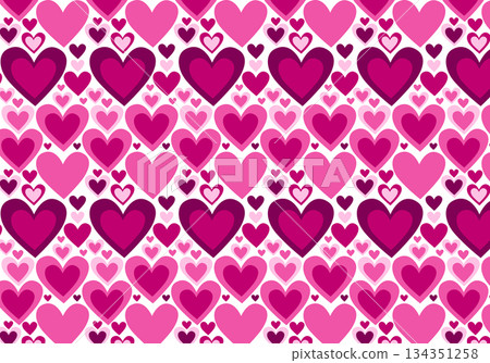 Seamless pattern with pink hearts of various shapes.  Cartoon wrapping paper in a hand drawn. Vintage vector print, design, decor for celebrating Valentine's Day. Love, romance, infatuation, passion.  134351258