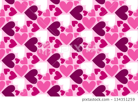 Seamless pattern with pink hearts of various shapes.  Cartoon wrapping paper in a hand drawn. Vintage vector print, design, decor for celebrating Valentine's Day. Love, romance, infatuation, passion.  134351259