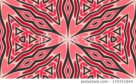 Geometric abstract symmetrical seamless pattern, ethnic art illustration for fabric design and backgrounds Geometric abstract symmetrical seamless pattern, ethnic art illustration for fabric design and backgrounds 134351844