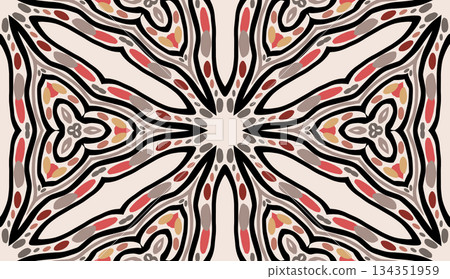 Geometric abstract symmetrical seamless pattern, ethnic art illustration for fabric design and backgrounds 134351959