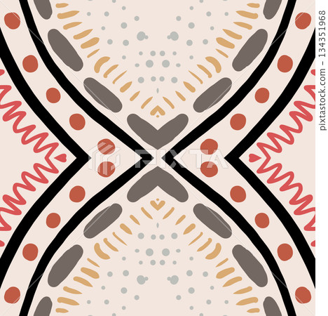 Geometric abstract symmetrical seamless pattern, ethnic art illustration for fabric design and backgrounds Geometric abstract symmetrical seamless pattern, ethnic art illustration for fabric design and backgrounds 134351968