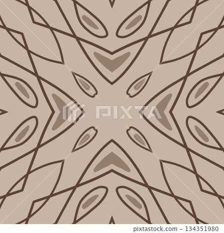 Geometric abstract symmetrical seamless pattern, line art illustration for fabric design and backgrounds 134351980