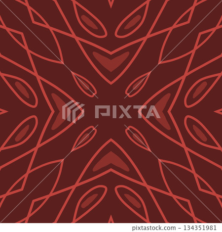 Geometric abstract symmetrical seamless pattern, line art illustration for fabric design and backgrounds 134351981