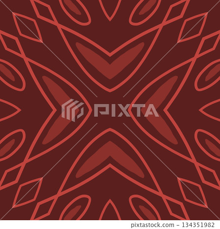 Geometric abstract symmetrical seamless pattern, line art illustration for fabric design and backgrounds 134351982