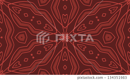 Geometric abstract symmetrical seamless pattern, line art illustration for fabric design and backgrounds 134351983