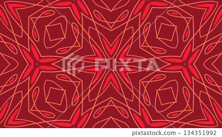Geometric abstract symmetrical seamless pattern, line art illustration for fabric design and backgrounds 134351992