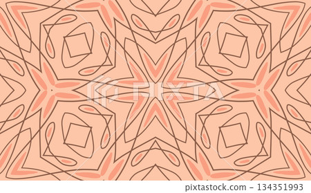 Geometric abstract symmetrical seamless pattern, line art illustration for fabric design and backgrounds Geometric abstract symmetrical seamless pattern, line art illustration for fabric design and backgrounds 134351993