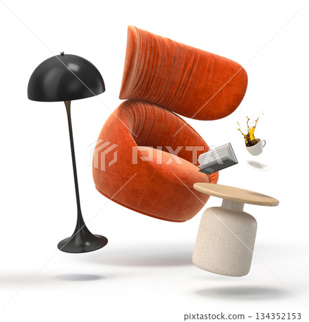 Zero gravity white interior living room 3 D Illustration Zero gravity white interior living room 3 D Illustration 134352153