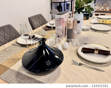 beautiful festive tableware on the table. High quality photo beautiful festive tableware on the table. High quality photo 134352381