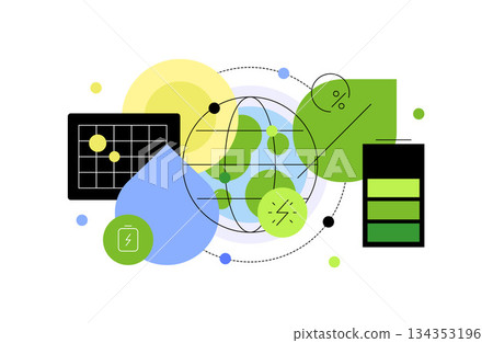 Nature, Earth sources and energy transformation. Flat illustration Nature, Earth sources and energy transformation. Flat illustration 134353196