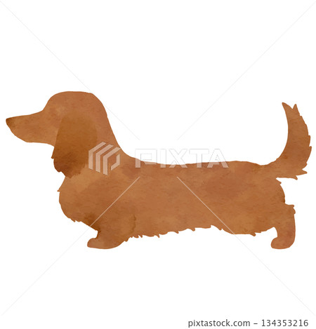 棕色迷你臘腸犬的水彩插畫 棕色迷你臘腸犬的水彩插畫 134353216