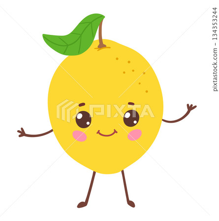 Cute lemon fruit character with smiling face 134353244