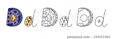 Decorative Letter D With Space Theme Illustration 134353365