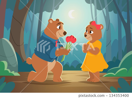 Animal couples. Lovely happy characters of wild animals exact vector valentine day conceptual background invitation Animal couples. Lovely happy characters of wild animals exact vector valentine day conceptual background invitation 134353400